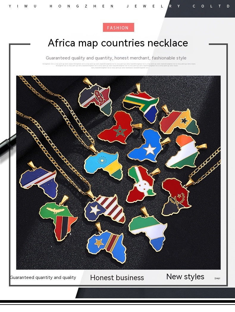 Ornament Africa Map Nigeria Somalia Angola Stainless Steel Necklace
