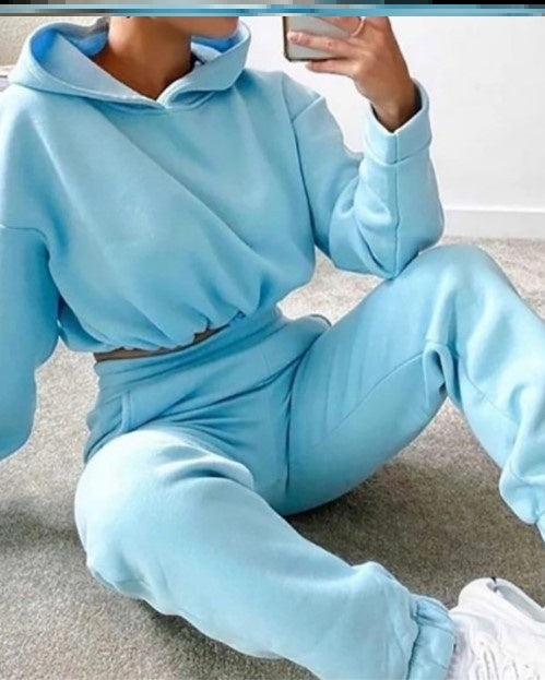 Solid Color Drawstring Fashion Hoodie Suit