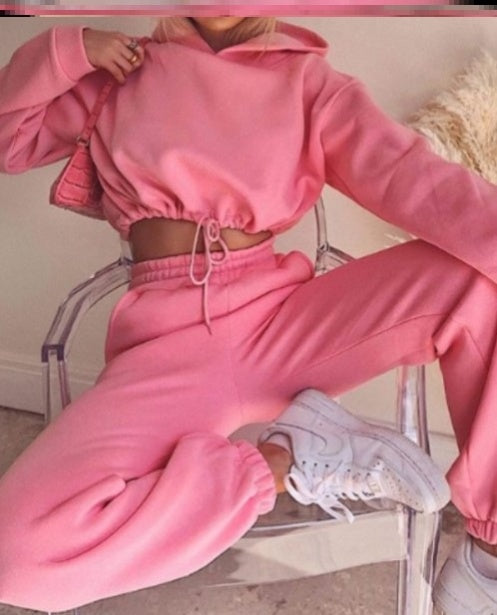 Solid Color Drawstring Fashion Hoodie Suit