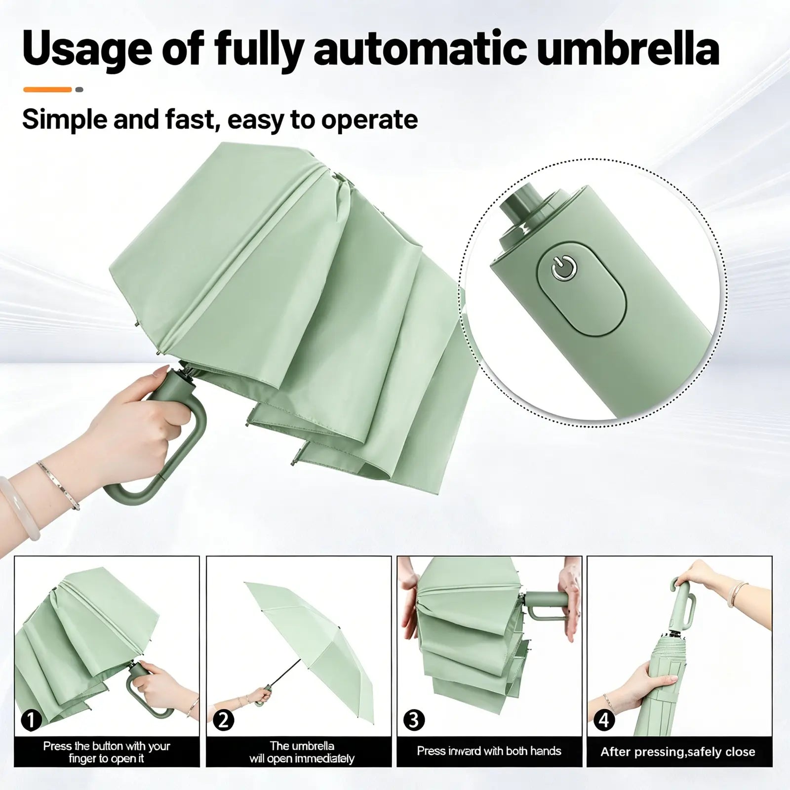 Green Foldable Rainproof Automatic Umbrella, 1 Count Compact Ring-Buckle Windproof Reinforced Pocket Umbrella for Women, Durable Sun-Protection UV Umbrella, Suitable for Rainy Days and Outdoor Use, Wind Resistant Umbrella, Portable Folding Umbrella