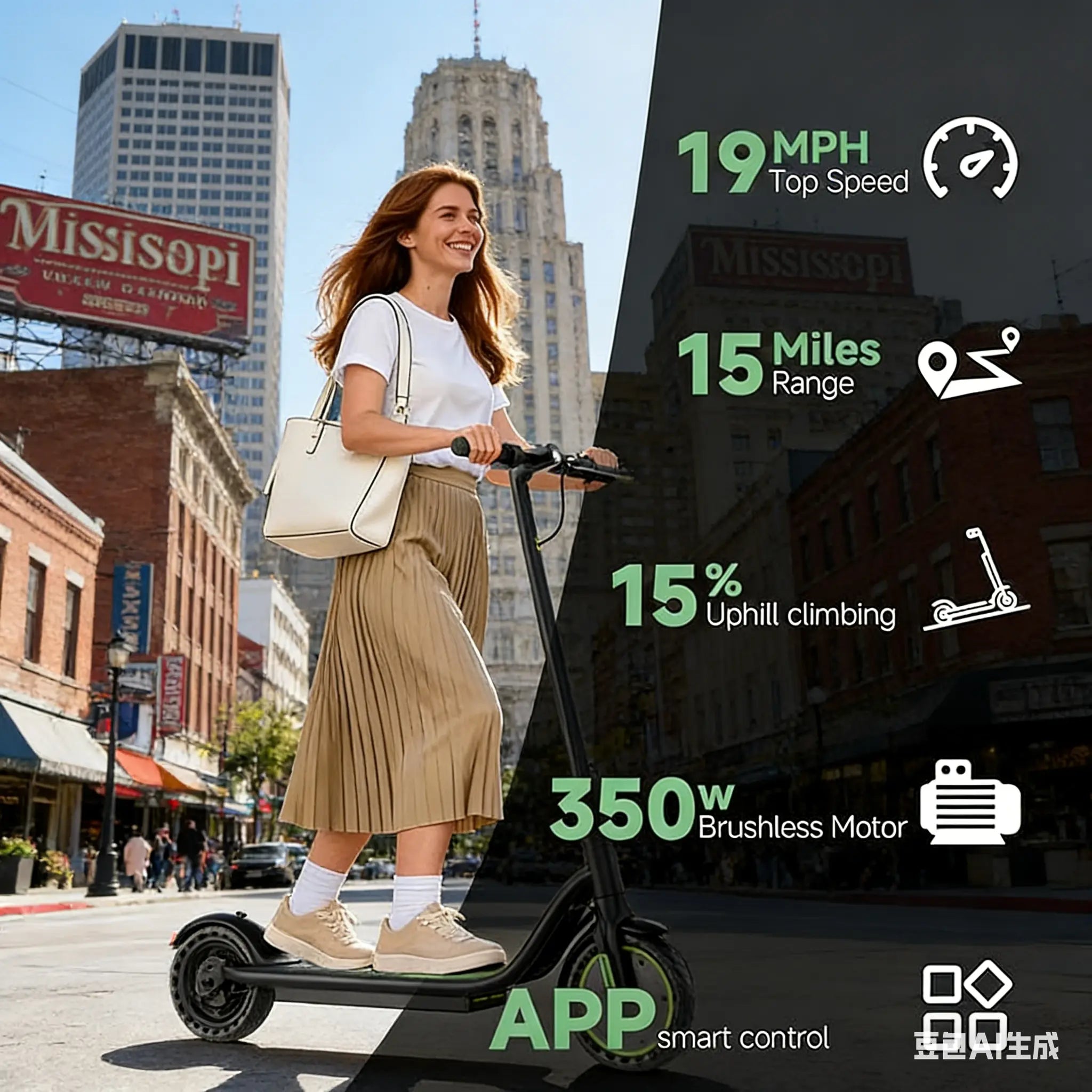 A Sleek Portable Electric Scooter | 350W High Performance Motor, 19MPH Smooth Ride, 8.5" Durable Solid Tires, App Control & Double Safety Braking