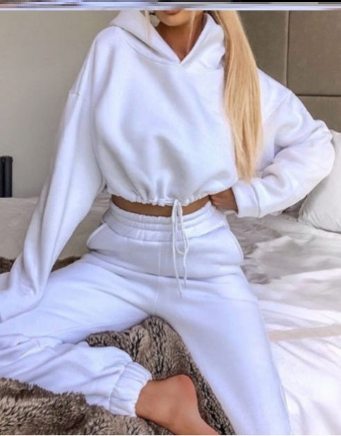 Solid Color Drawstring Fashion Hoodie Suit