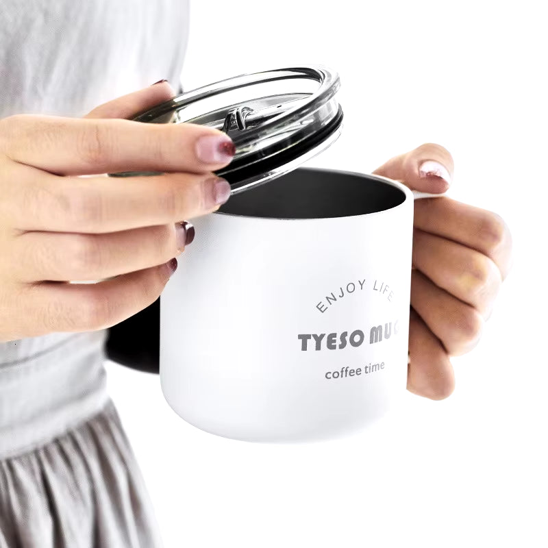 Nordic Style Metal Coffee Cup with Lid Office Workers Portable Coffe Milk Breakfast TYESO Mug Tazze Colazione Caneca Criativa