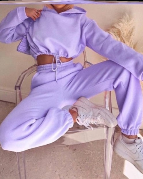 Solid Color Drawstring Fashion Hoodie Suit