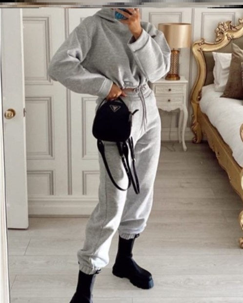 Solid Color Drawstring Fashion Hoodie Suit