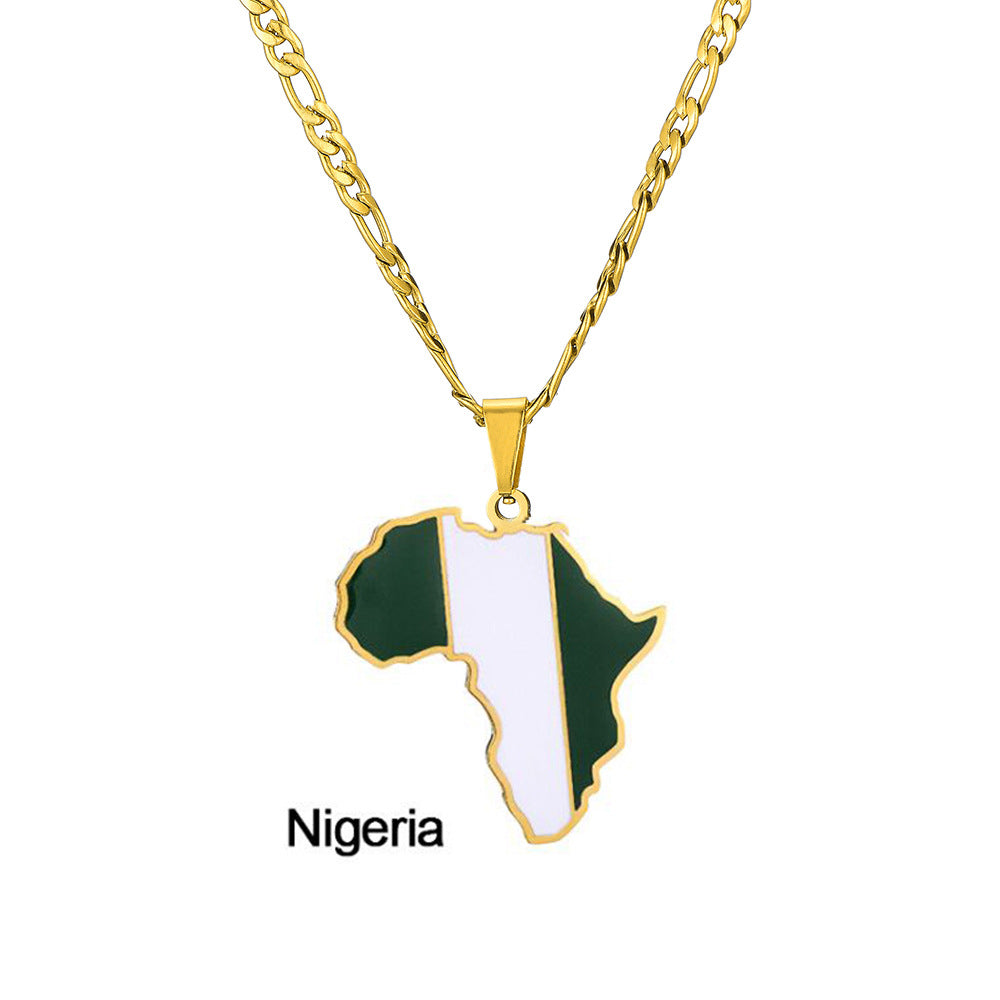 Ornament Africa Map Nigeria Somalia Angola Stainless Steel Necklace